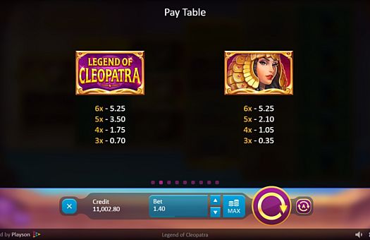 Таблиця виплат в апараті Legend of Cleopatra